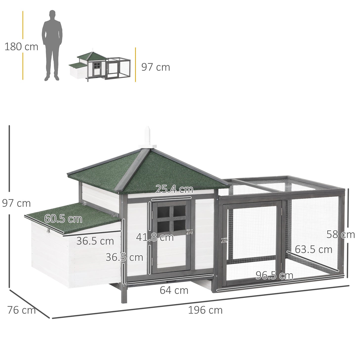 Chicken Coop Small Animal Pet Cage w/ Nesting Box Outdoor Run Backyard Wooden