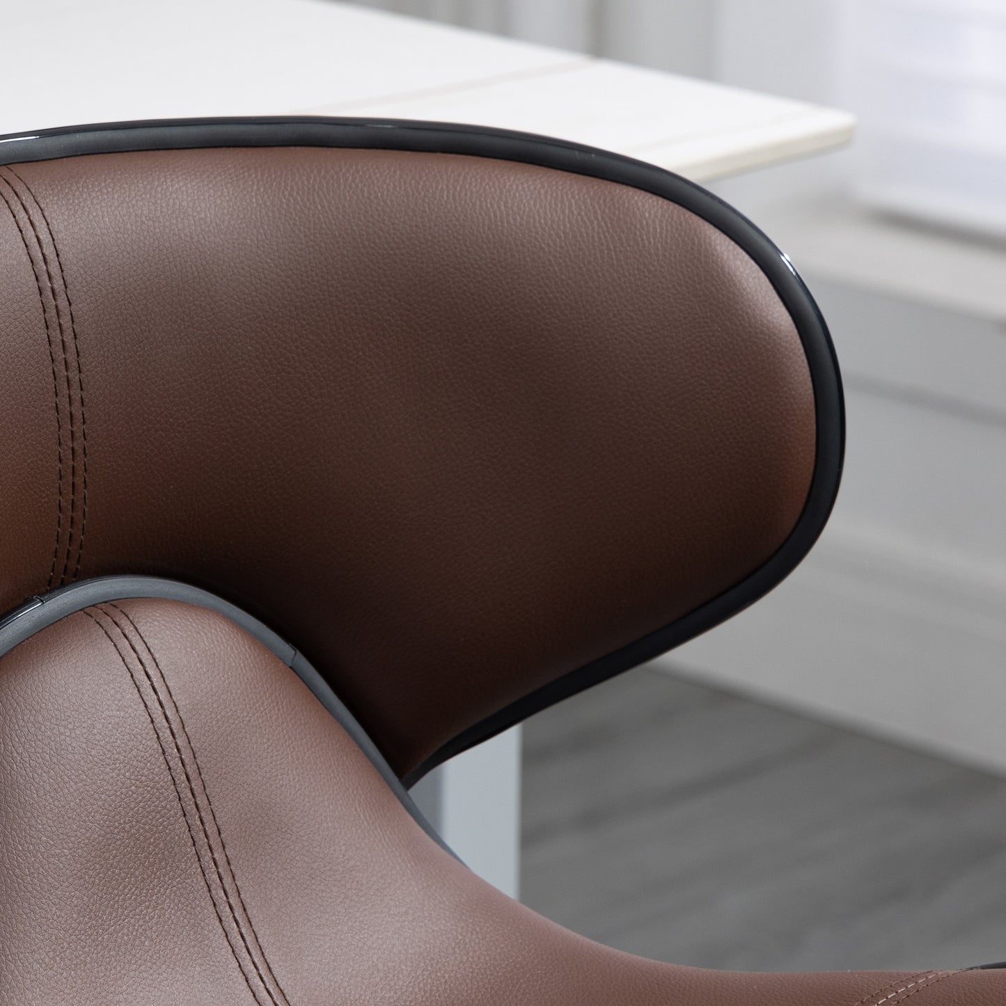 Set of 2, Barstools with Footrest and Backrest, Steel Frame Gas Lift Brown