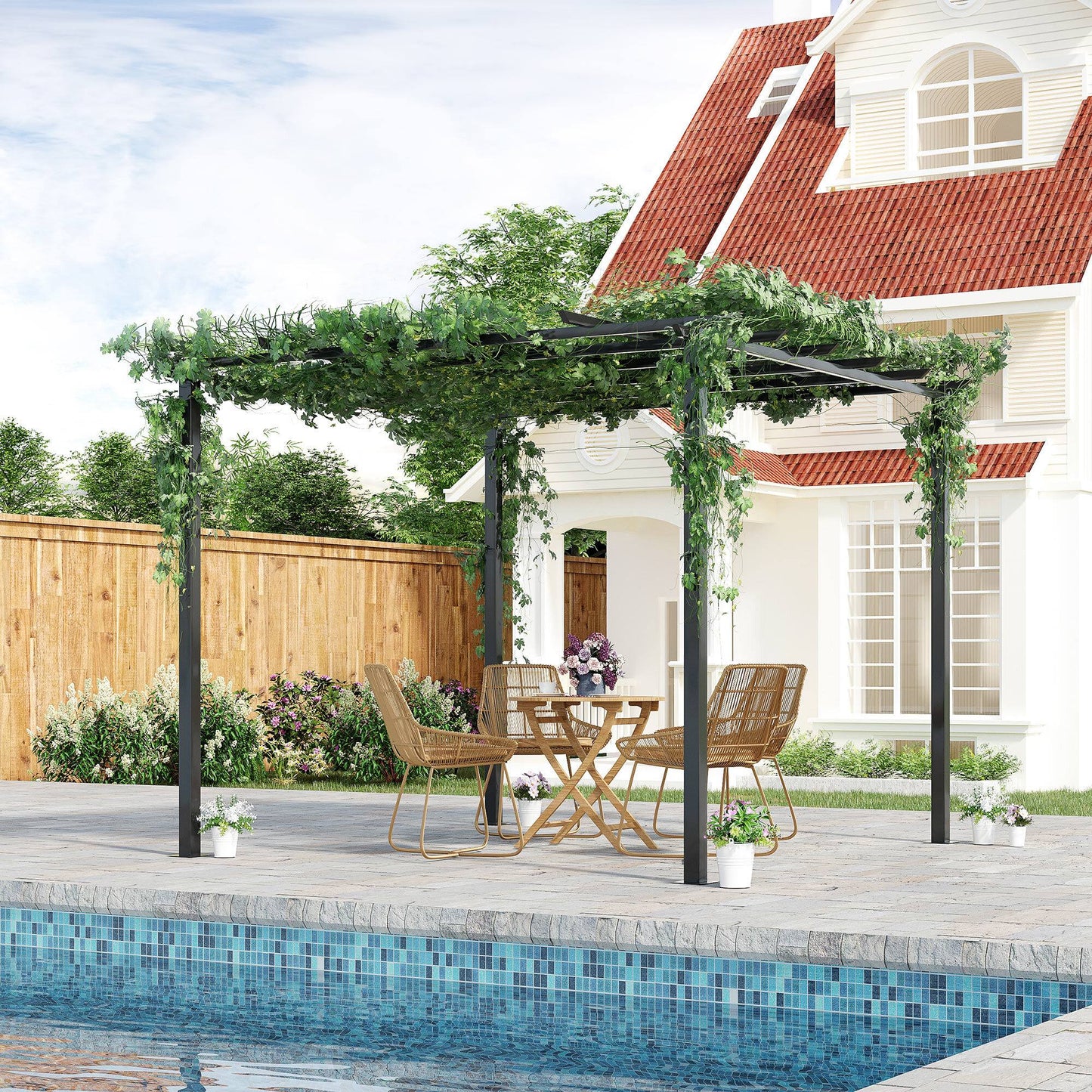 3x3 m Metal Pergola, 300Lx300Wx230H cm-Black