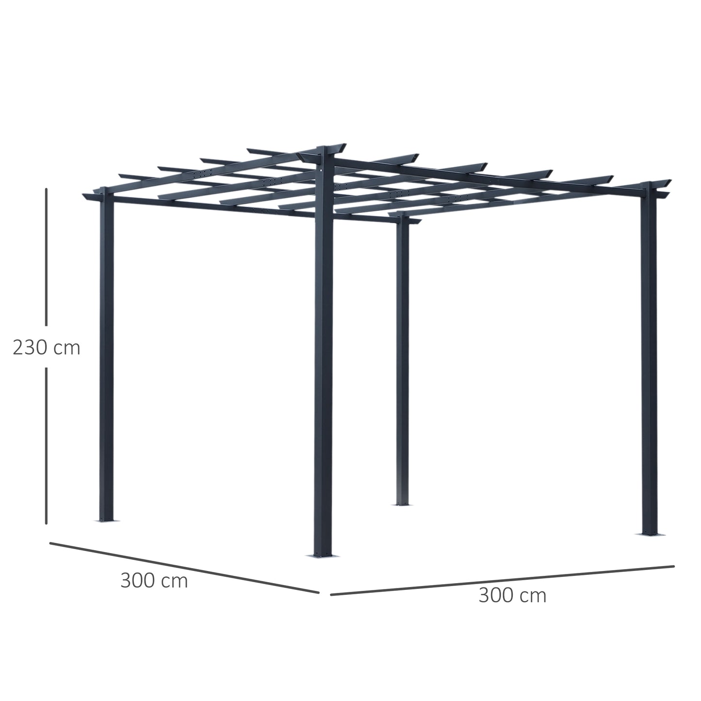 3x3 m Metal Pergola, 300Lx300Wx230H cm-Black