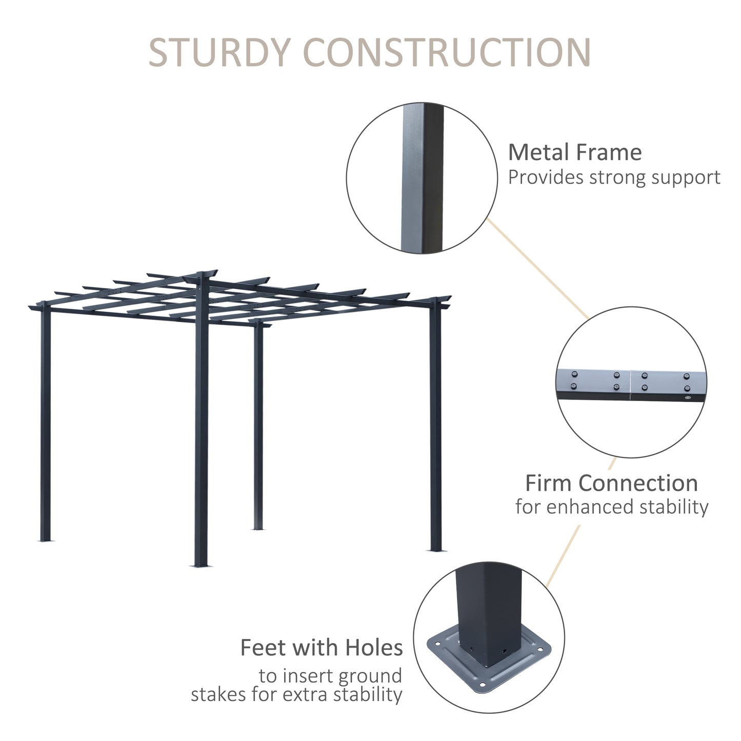 3x3 m Metal Pergola, 300Lx300Wx230H cm-Black