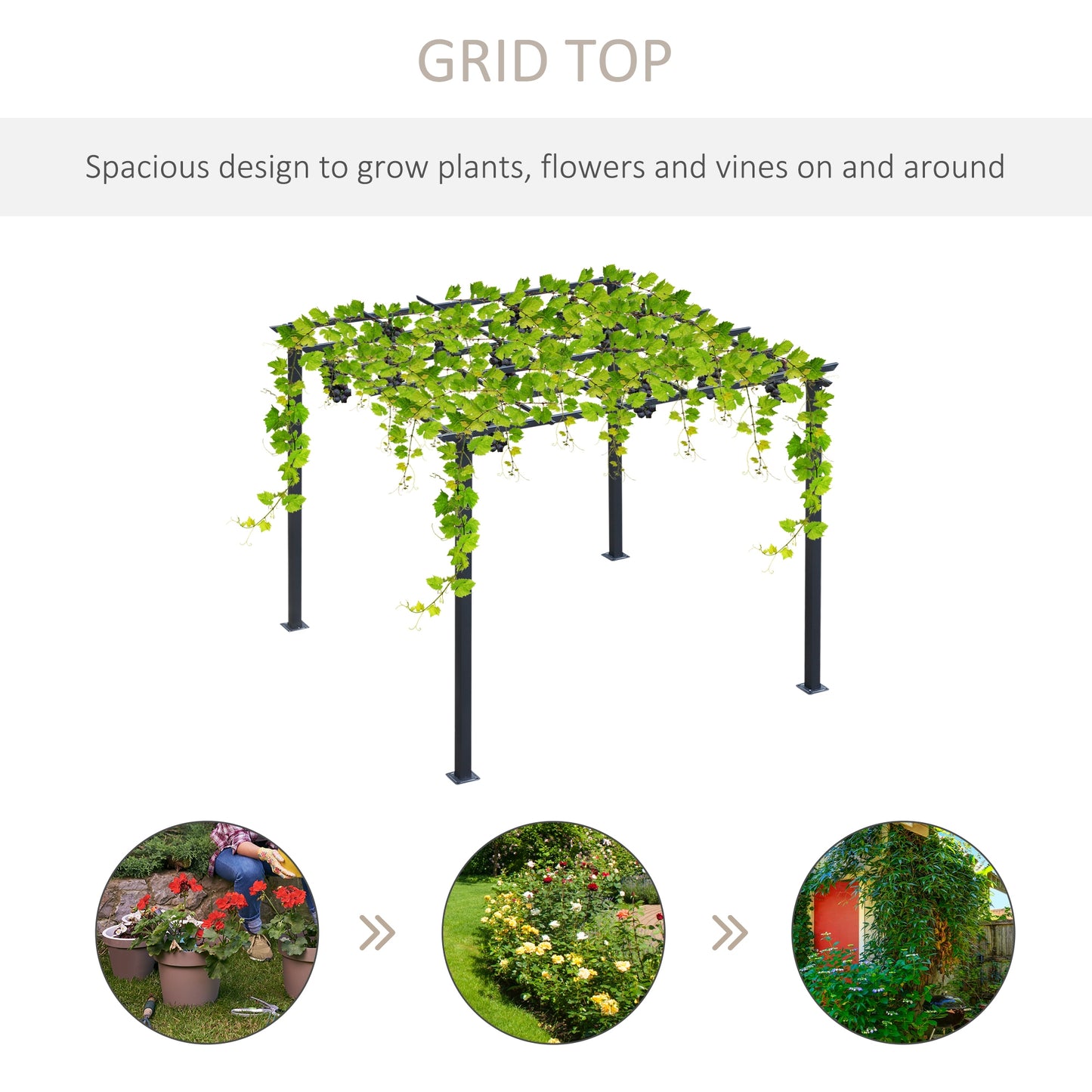 3x3 m Metal Pergola, 300Lx300Wx230H cm-Black