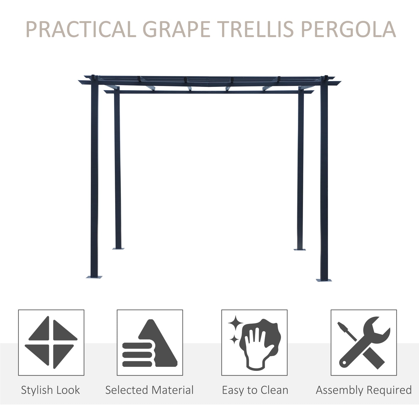 3x3 m Metal Pergola, 300Lx300Wx230H cm-Black
