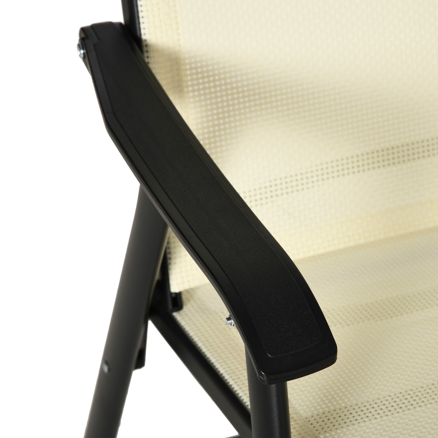 Set of 2 Foldable Metal Garden Chairs Dining Seat Yard Furniture Beige