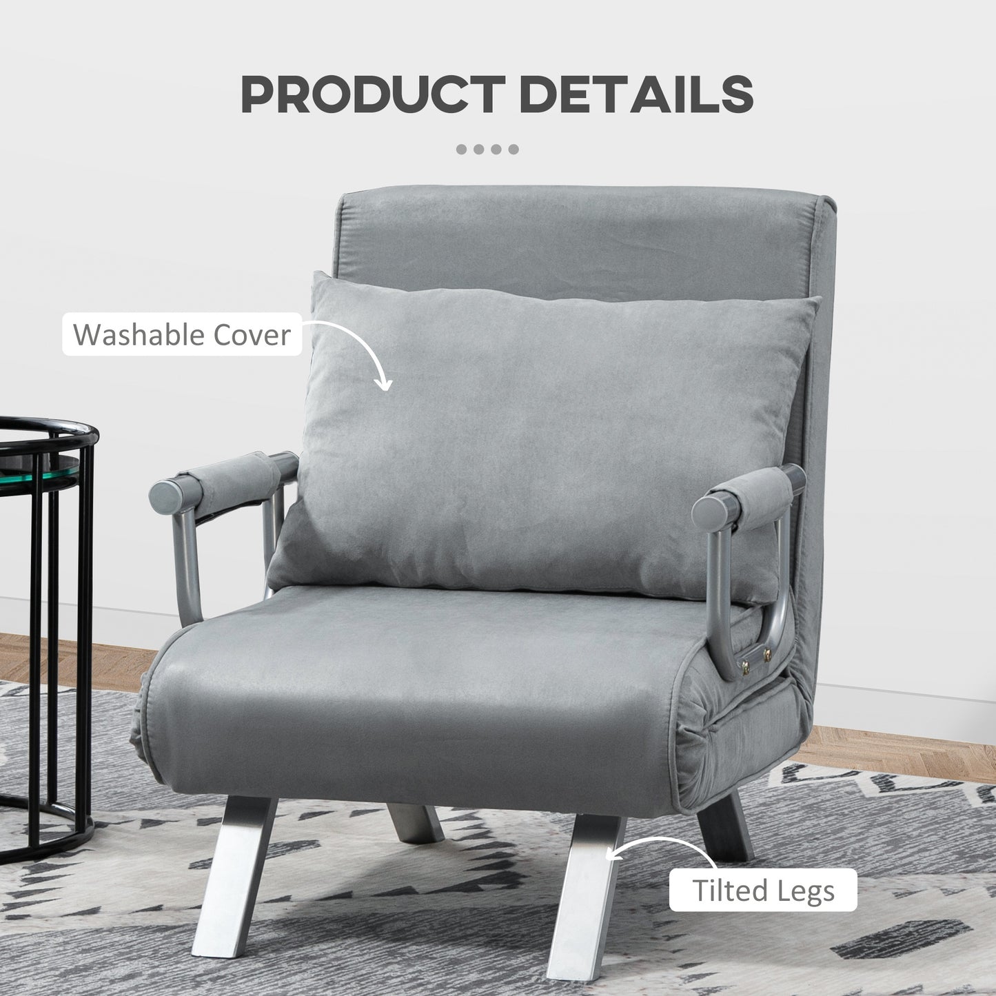 Sofa Bed Foldable Portable Armchair Sleeper Lounge Pillow Light Grey