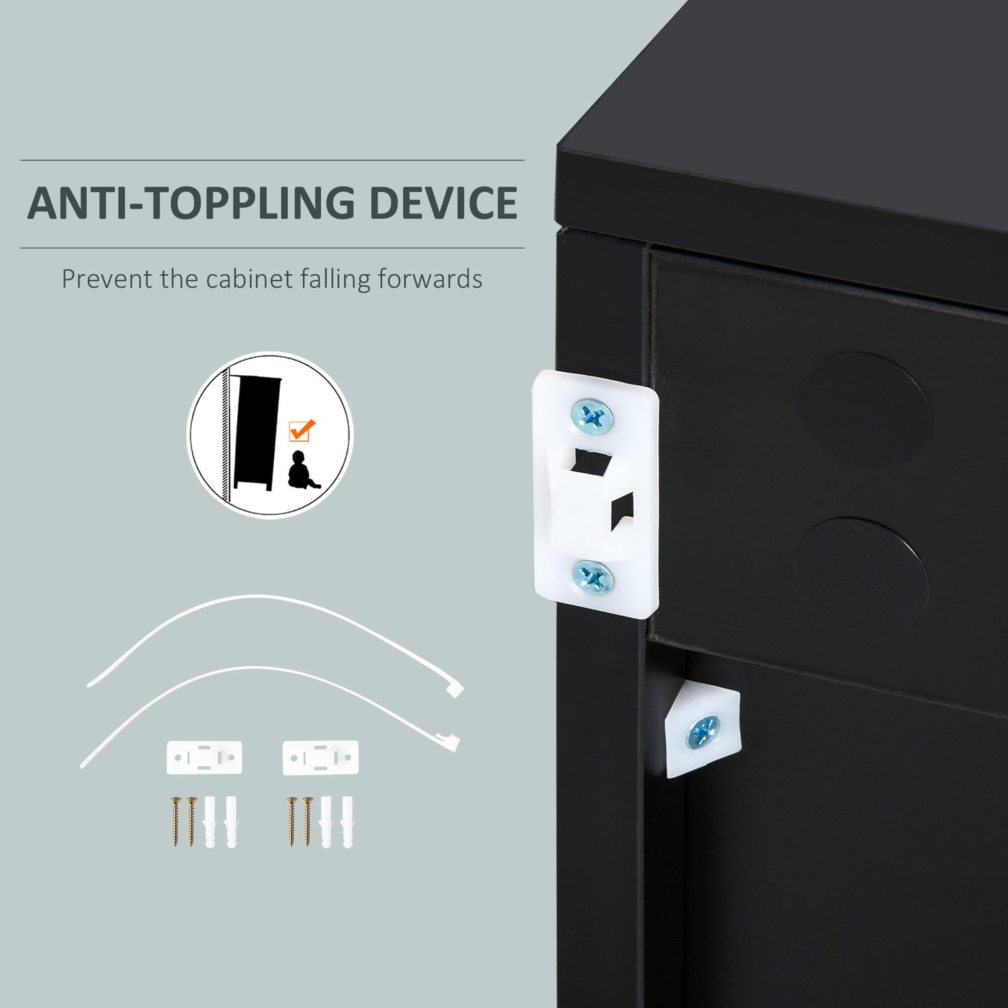 Side Cabinet 2 Door Cabinet and 2 Drawer for Home Office Grey Black