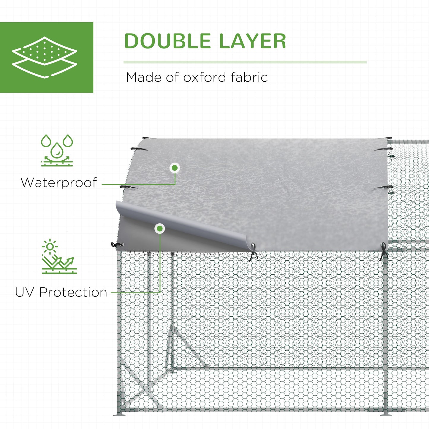 Walk-In Chicken Run Galvanised Chicken Coop w/ Cover 2.8 x 3.8 x 2m Pawhut