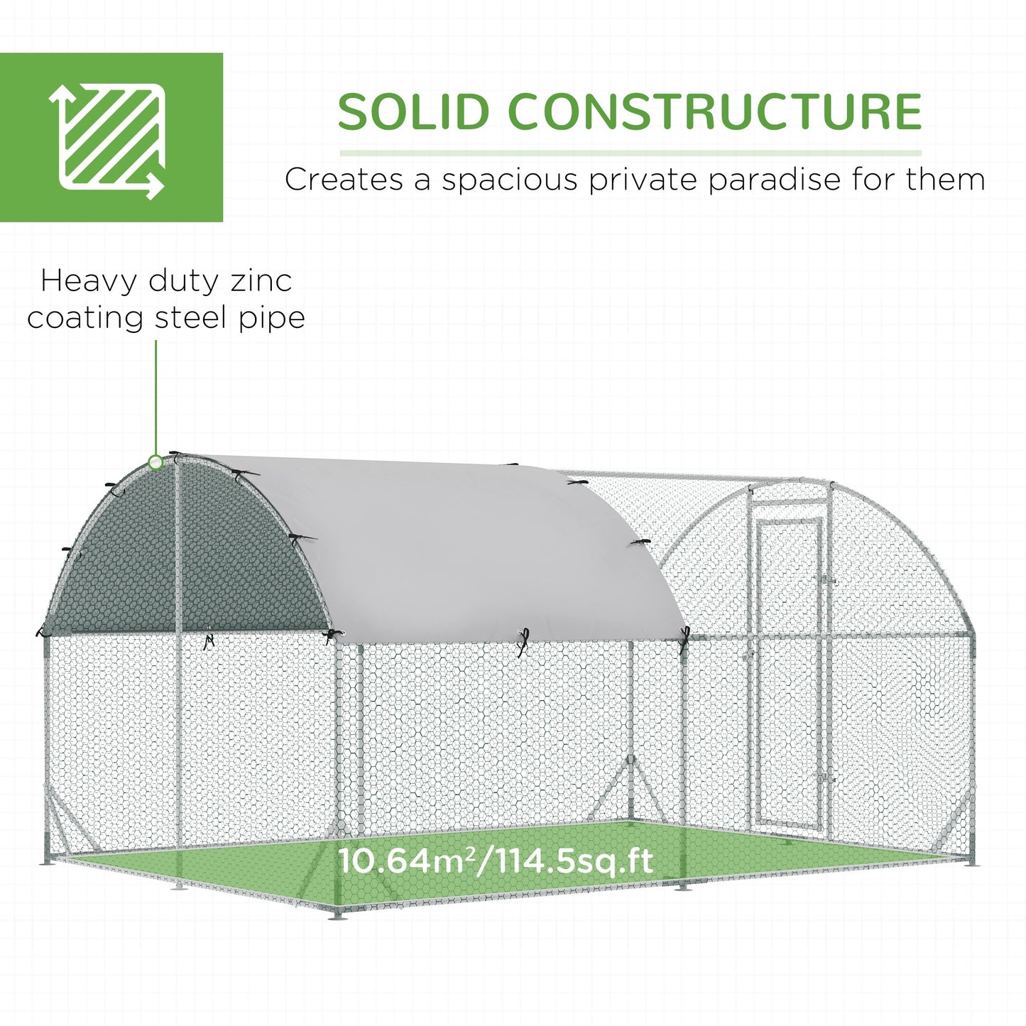 Walk-In Chicken Run Galvanised Chicken Coop w/ Cover 2.8 x 3.8 x 2m Pawhut
