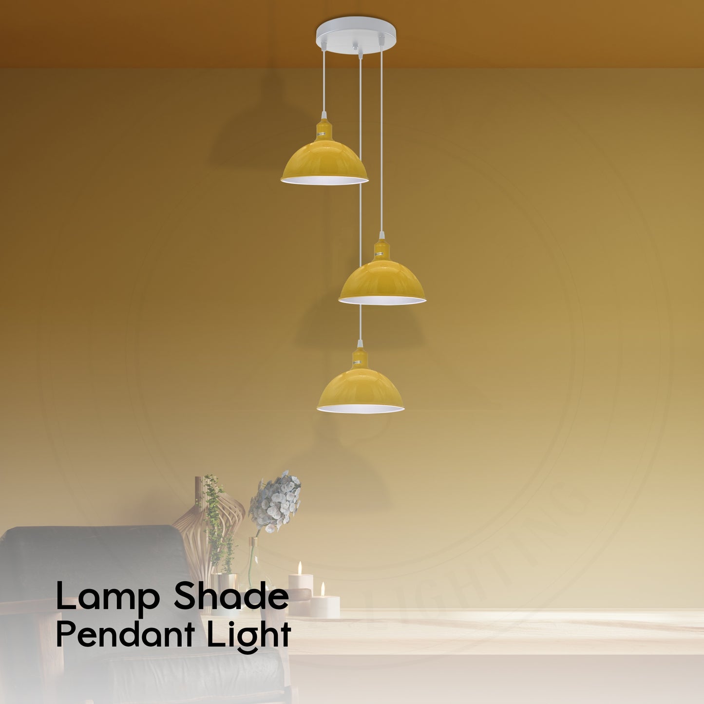 Vintage Industrial Round Three Outlet 21cm Pendant Light Yellow without bulb