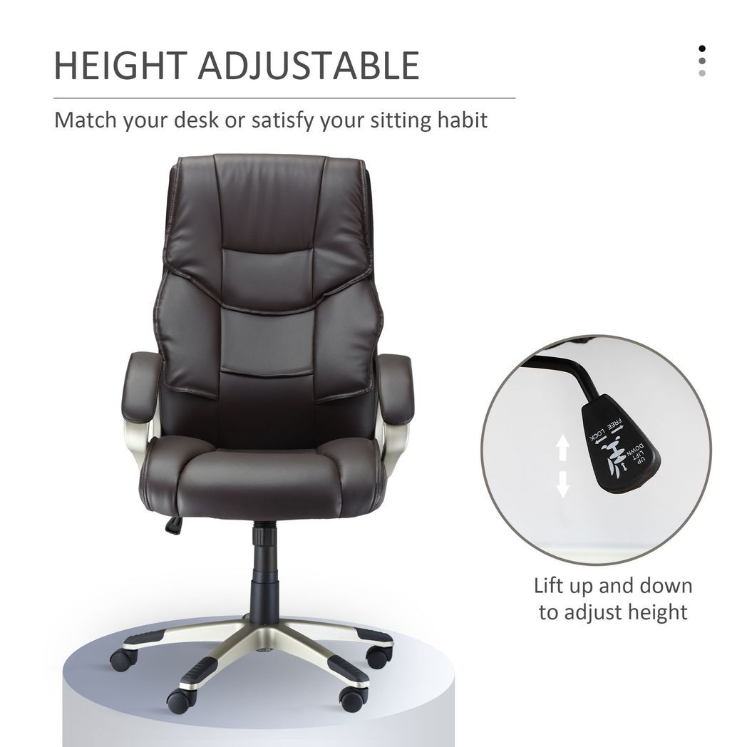 Executive Computer Office Desk Chair High Back Faux Leather Swivel Chair Brown