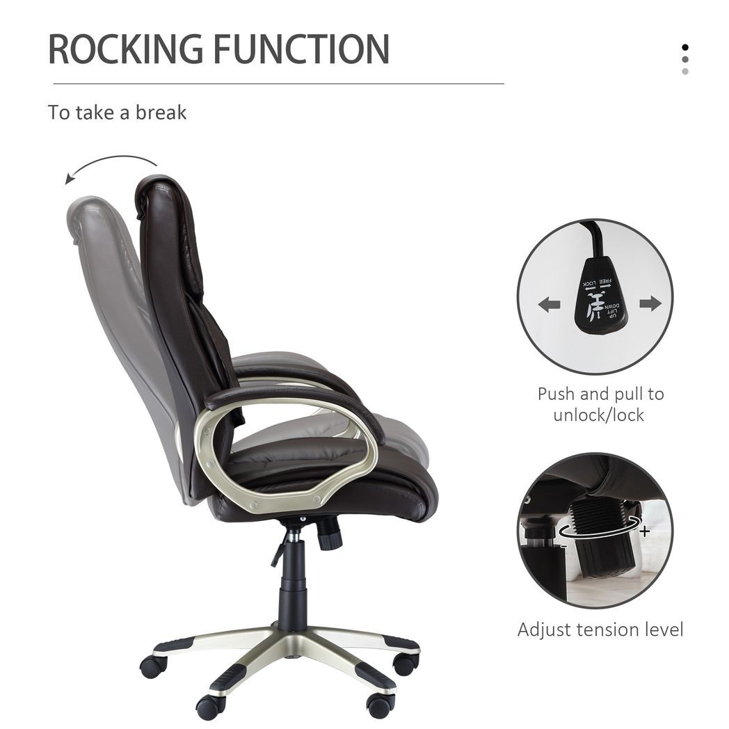 Executive Computer Office Desk Chair High Back Faux Leather Swivel Chair Brown