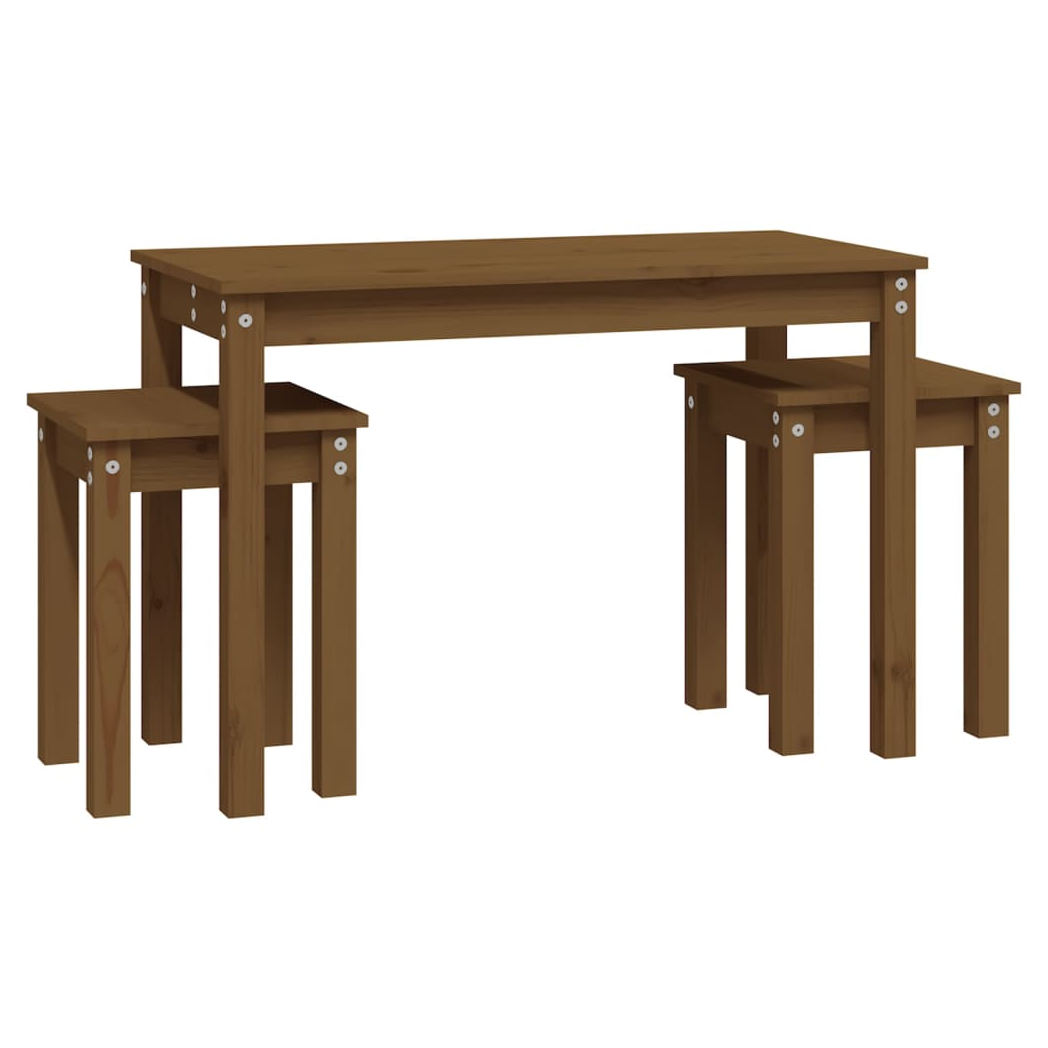 Nesting Tables 3 pcs Honey Brown Solid Wood Pine