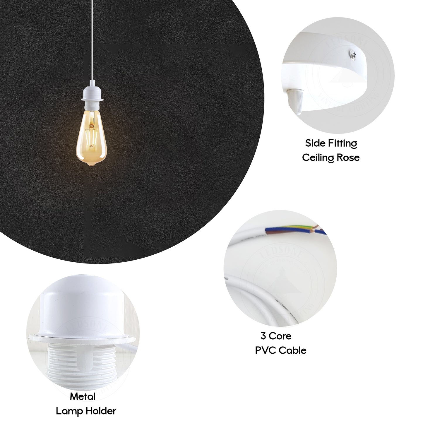 5 Pack Vintage Industrial Style White Ceiling Pendant Lamp E27 Base Metal Screw Lamp Holder