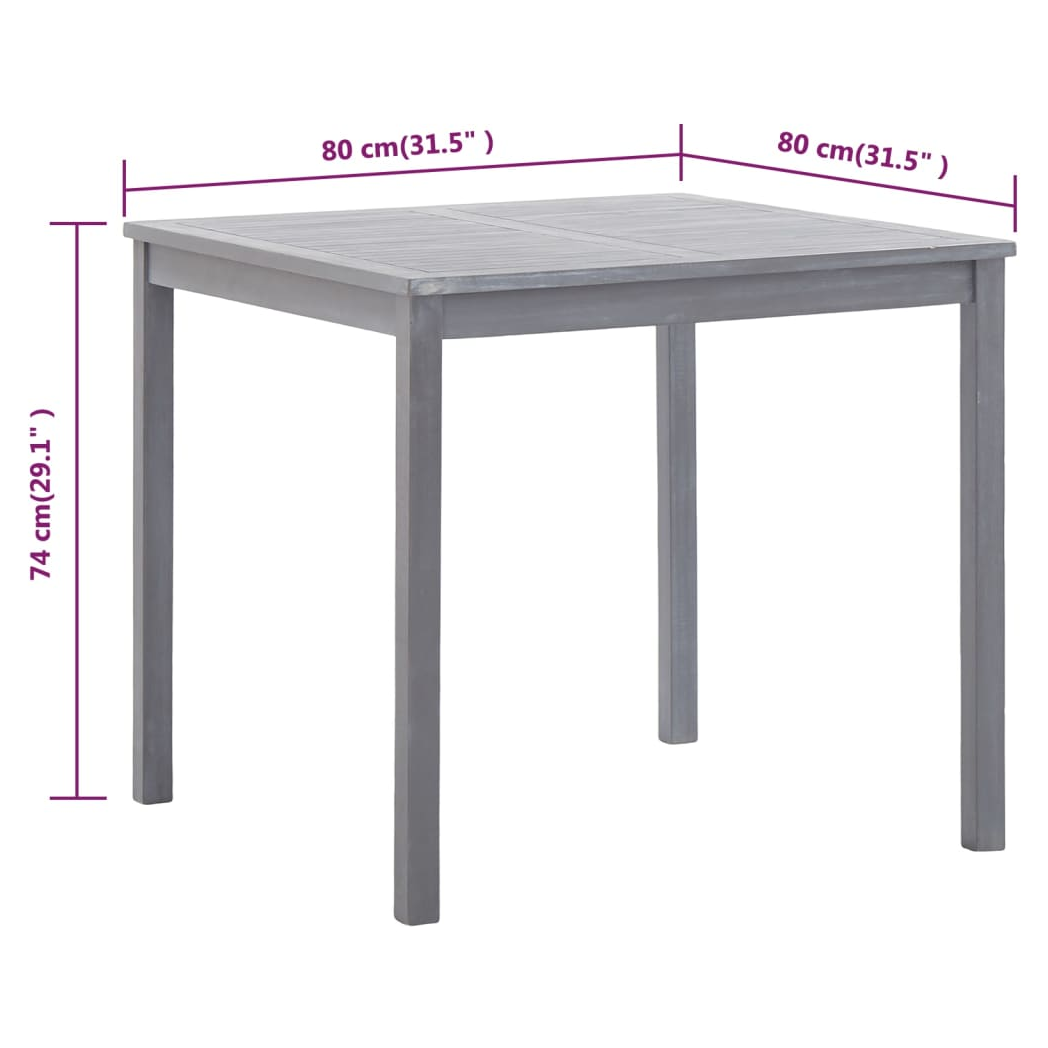 Garden Table Grey 80x80x74 cm Solid Acacia Wood