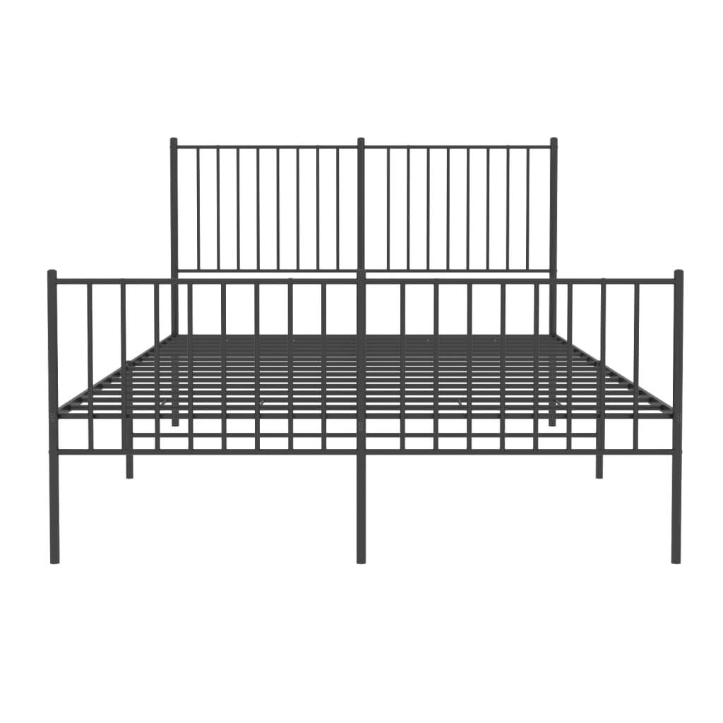 Metal Bed Frame with Headboard and Footboard Black 140x190 cm