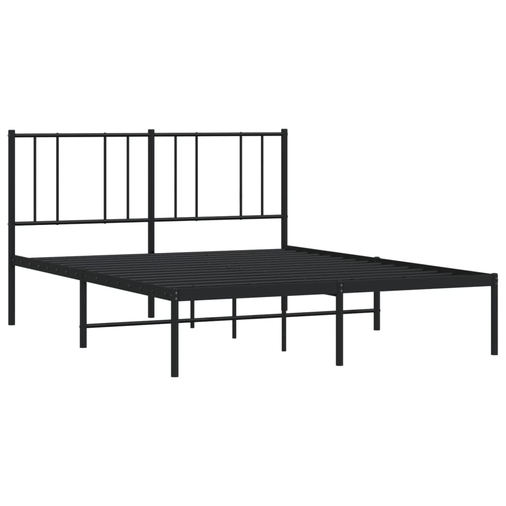 Metal Bed Frame with Headboard Black 120x190 cm Small Double