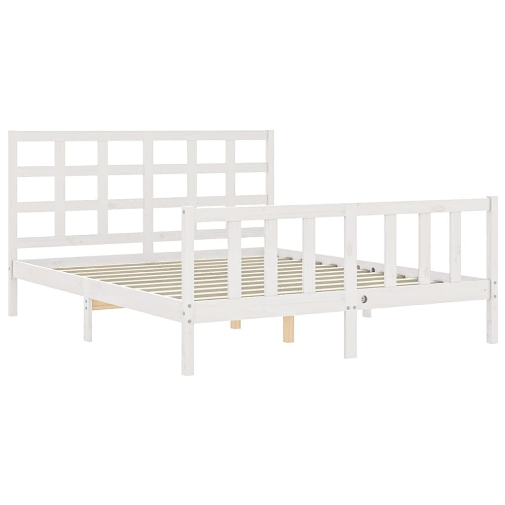 Bed Frame with Headboard White 160x200 cm Solid Wood