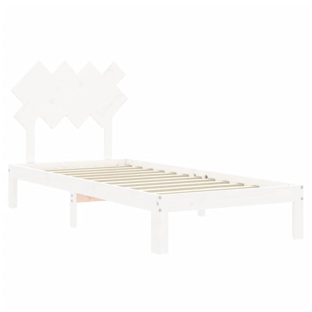 Bed Frame with Headboard White Single Solid Wood