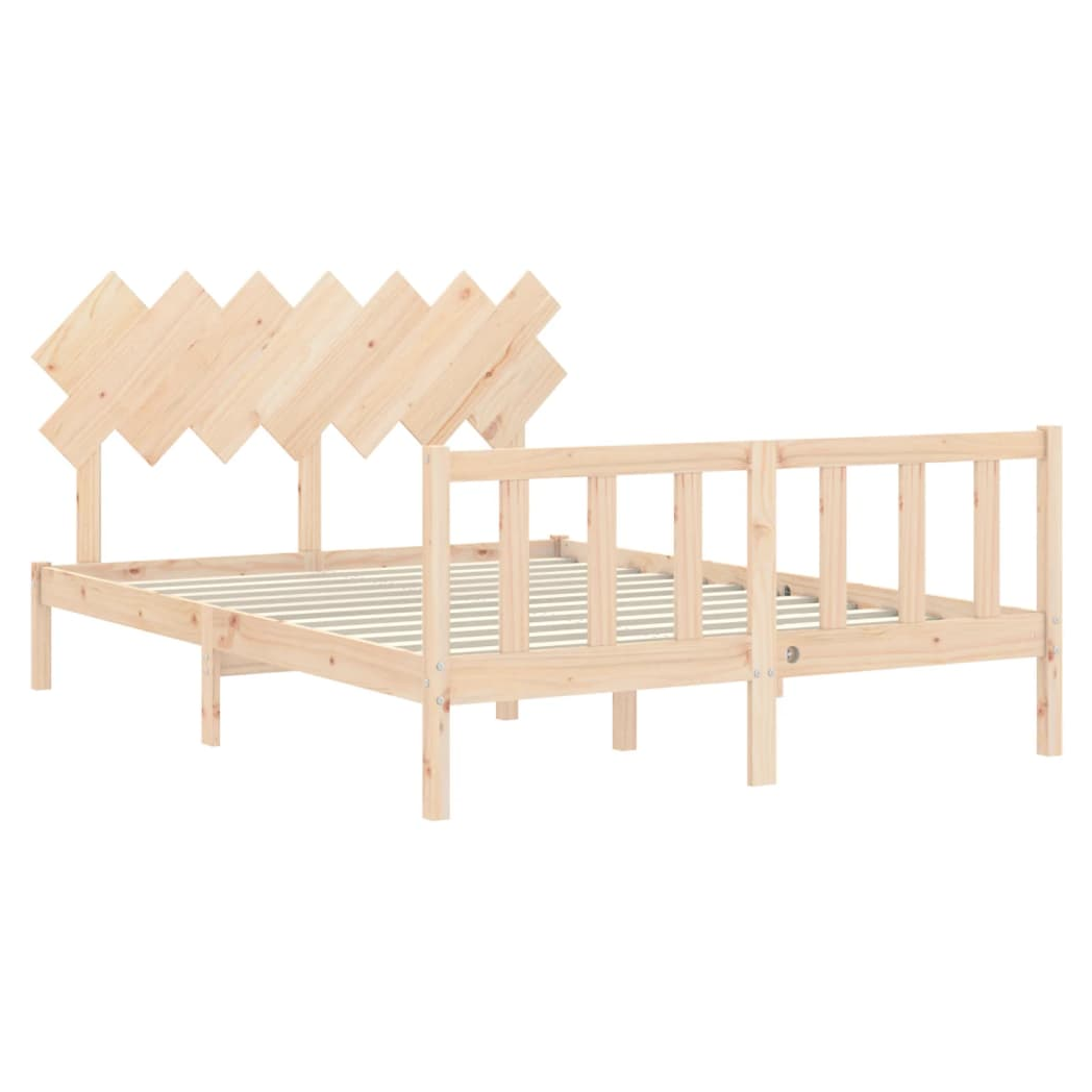 Bed Frame with Headboard King Size Solid Wood
