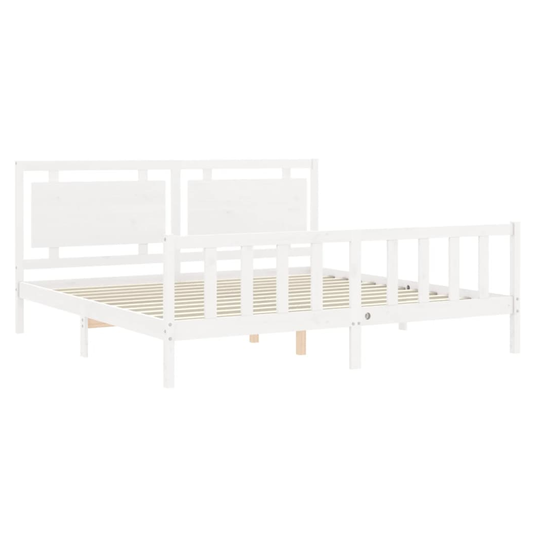 Bed Frame with Headboard White 200x200 cm Solid Wood