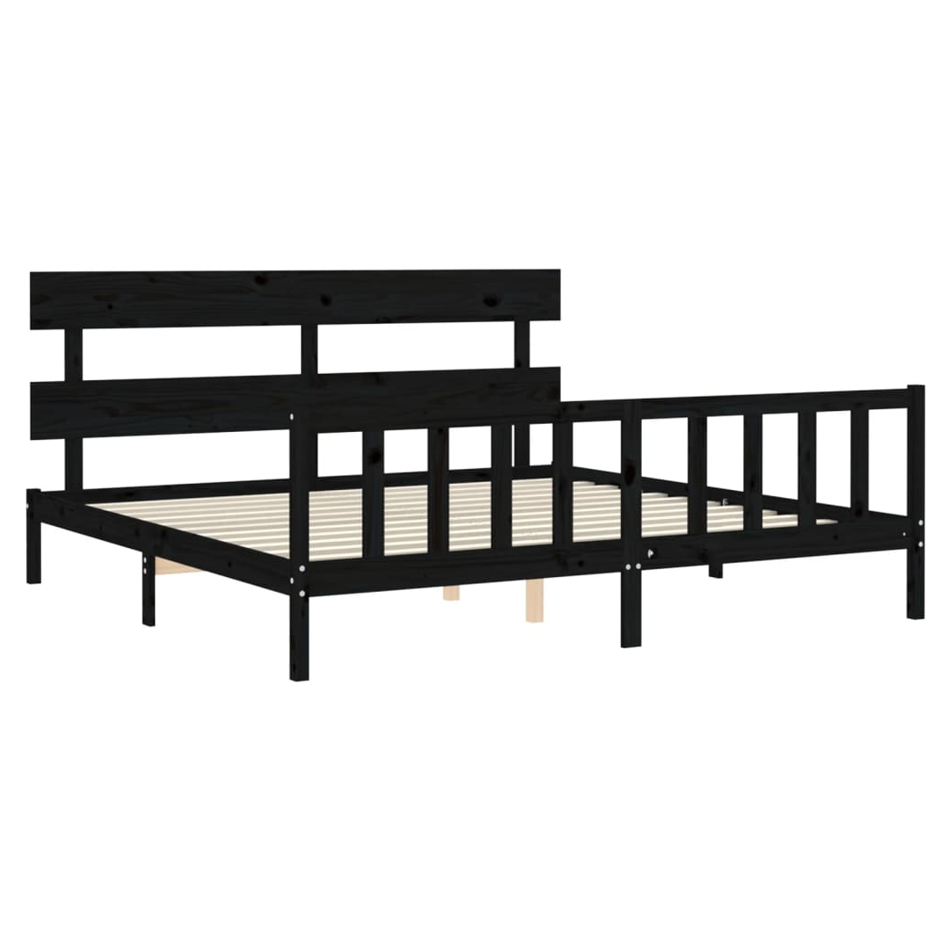 Bed Frame with Headboard Black 200x200 cm Solid Wood