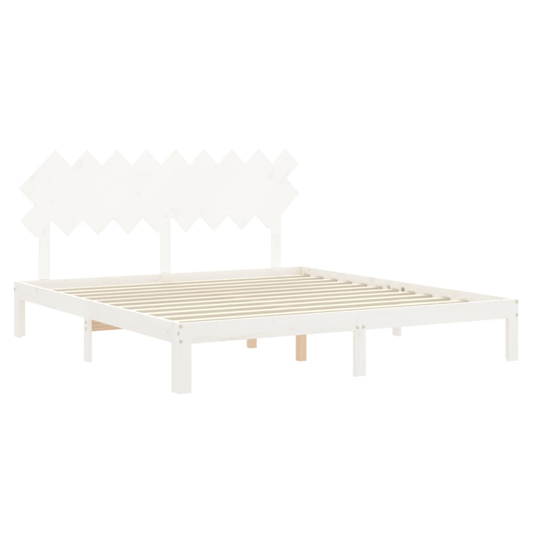 Bed Frame with Headboard White Super King Size Solid Wood