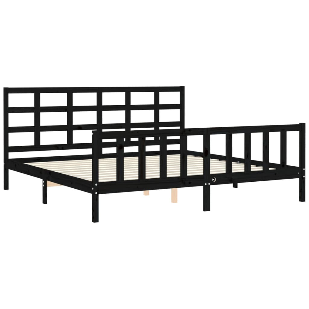 Bed Frame with Headboard Black 200x200 cm Solid Wood