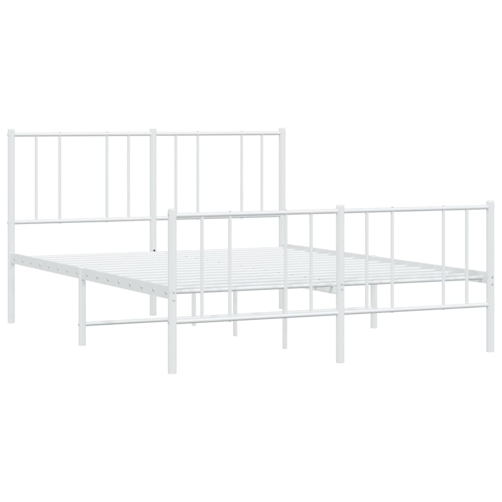 Metal Bed Frame with Headboard and Footboard White 150x200 cm King Size