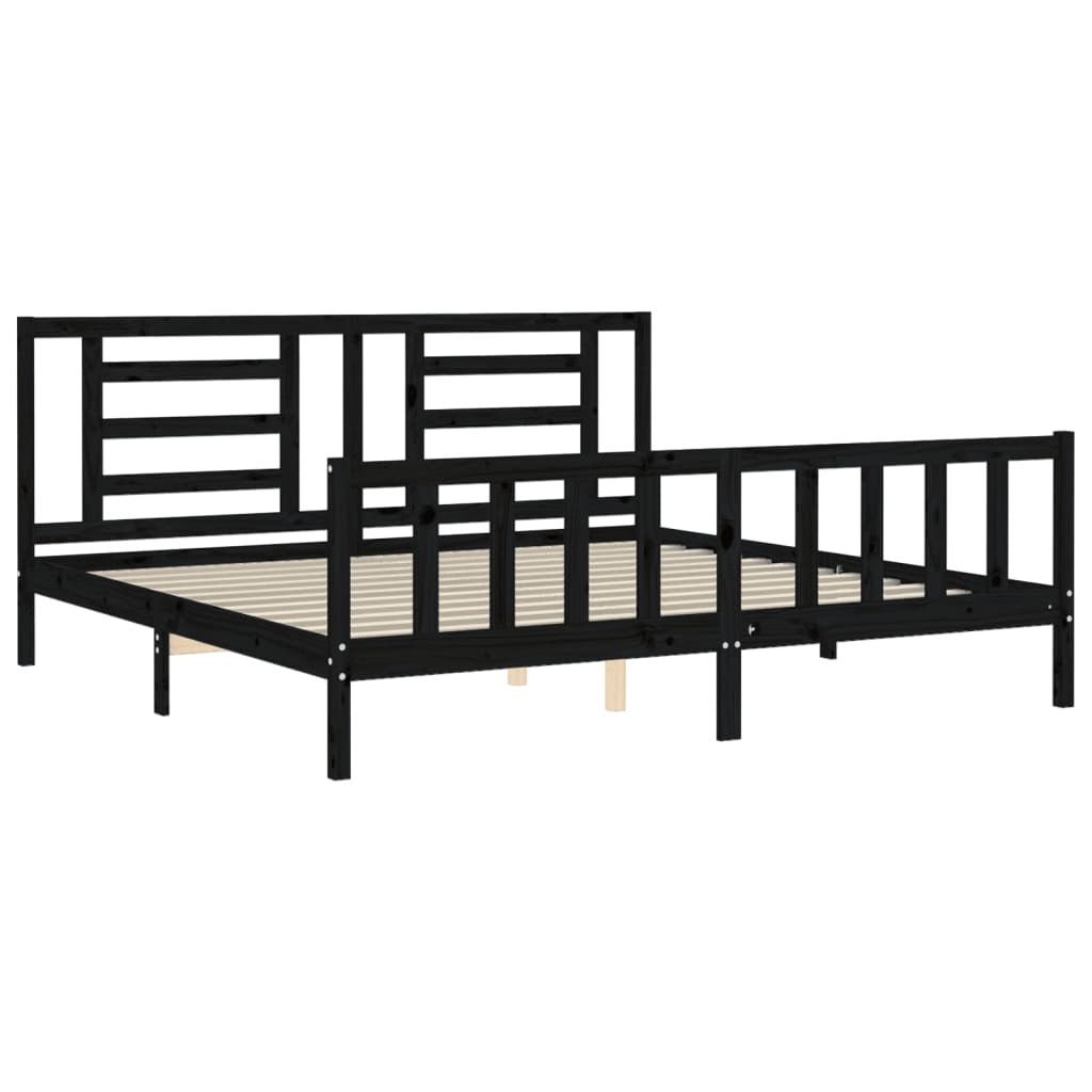 Bed Frame with Headboard Black 200x200 cm Solid Wood