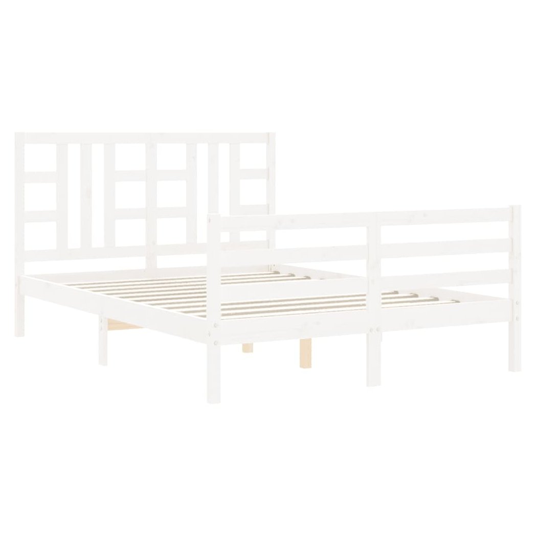 Bed Frame with Headboard White King Size Solid Wood