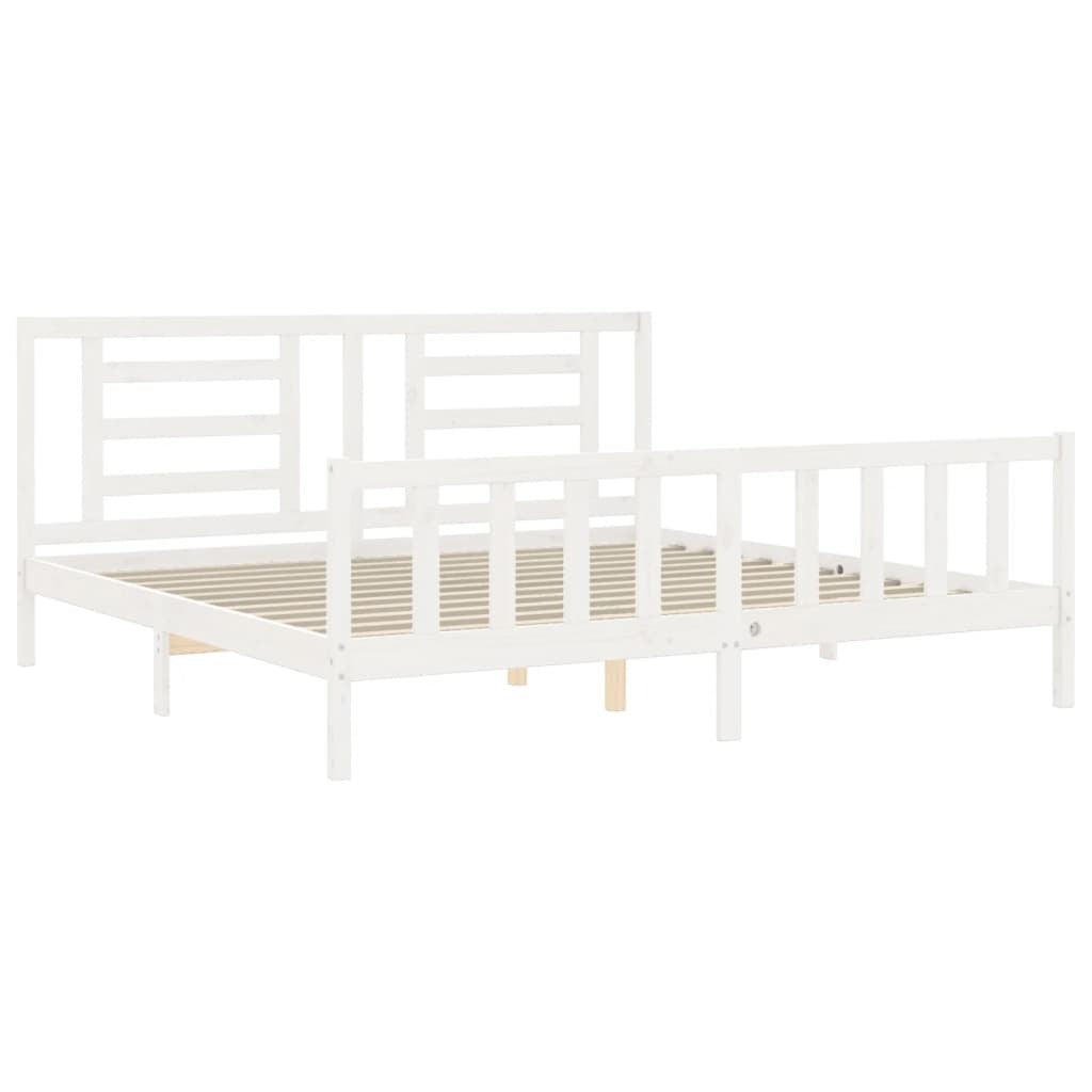 Bed Frame with Headboard White 200x200 cm Solid Wood