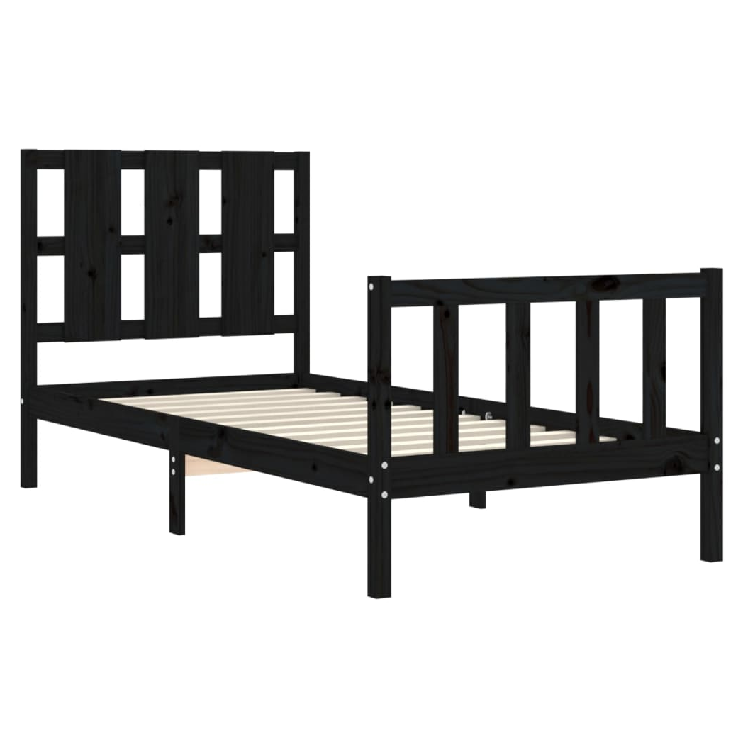 Bed Frame with Headboard Black Small Single Solid Wood