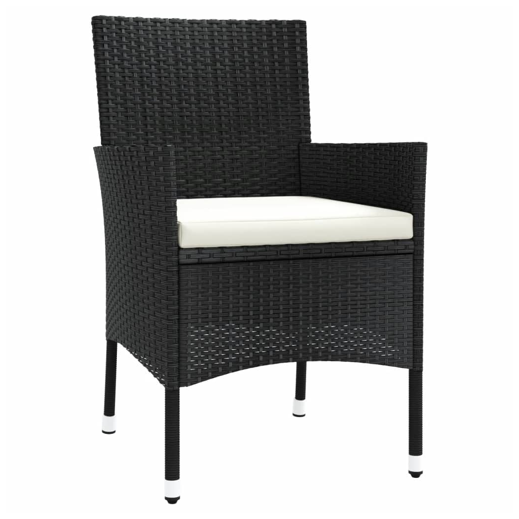 5 Piece Garden Bistro Set with Cushions Black Poly Rattan