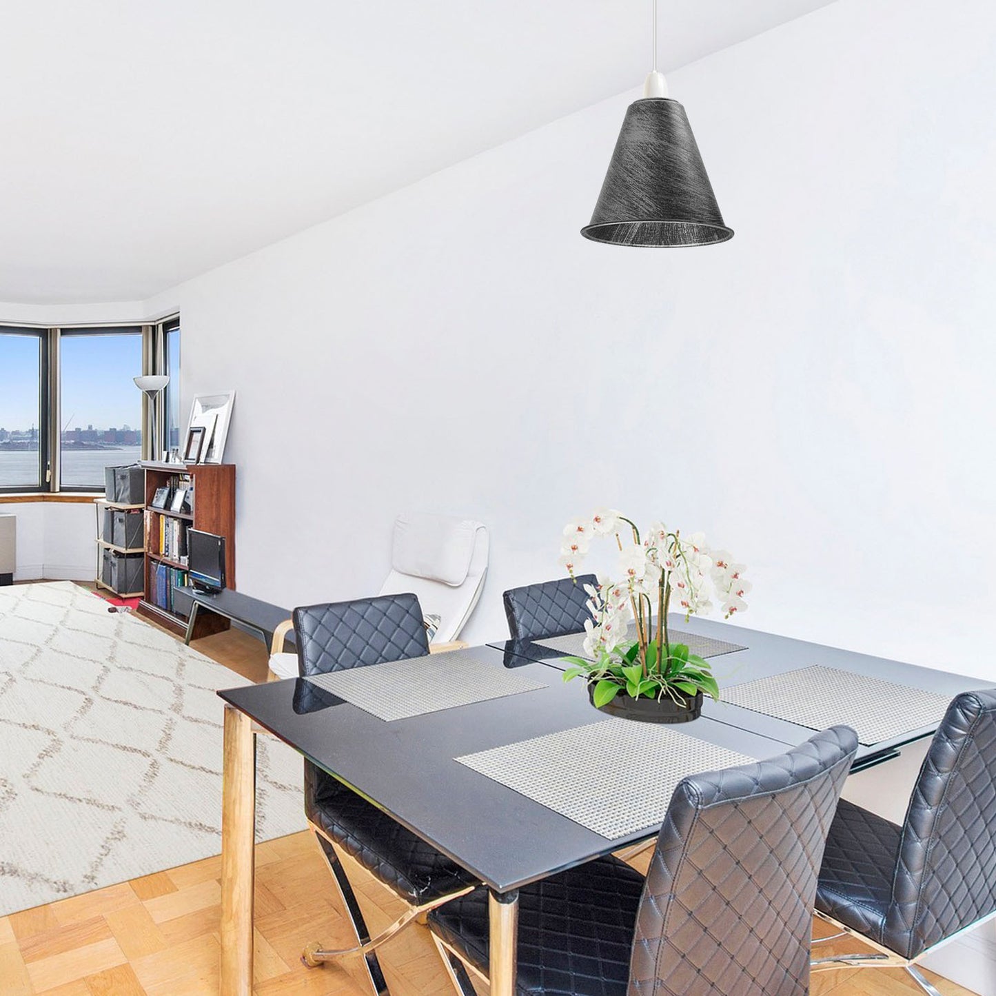 3 Pack Vintage Retro Industrial Metal Brushed Silver Cone Shape 18cm Shade Easy Fit