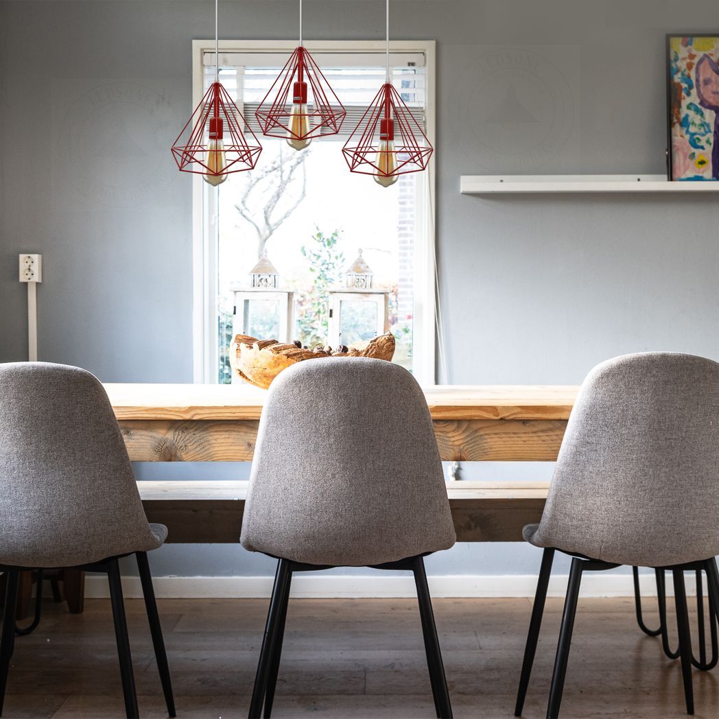 3 Head Red Rectangle Base Vintage Industrial E27 Ceiling Hanging Light Cage Shade Loft Style Metal Ceiling Pendant Lamp