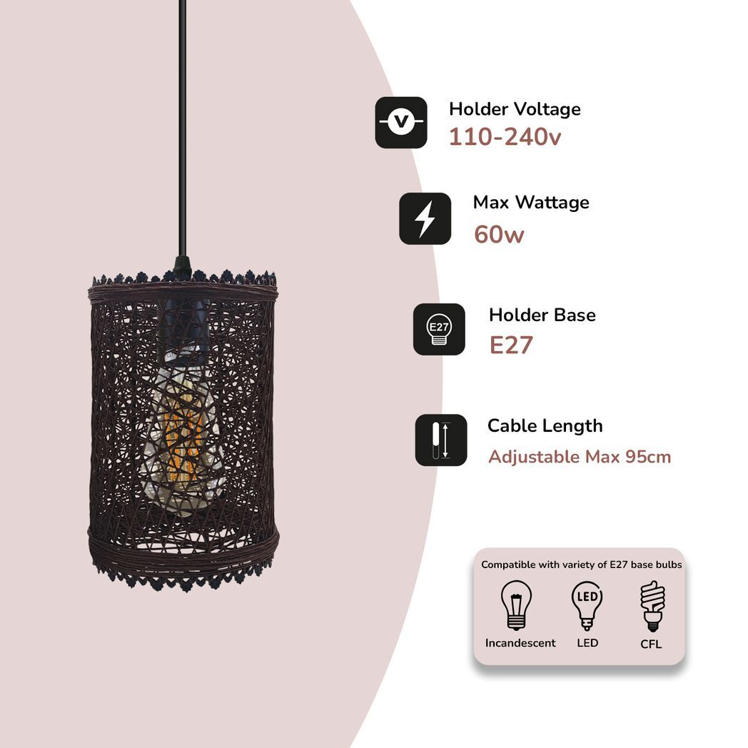 Single Natural Wicker Rattan Ceiling Pendant Light Shade E27 Base Adjustable cord Handmade Pendant Lighting Fixture
