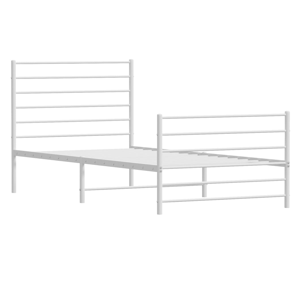 Metal Bed Frame with Headboard and Footboard White 75x190 cm Small Single