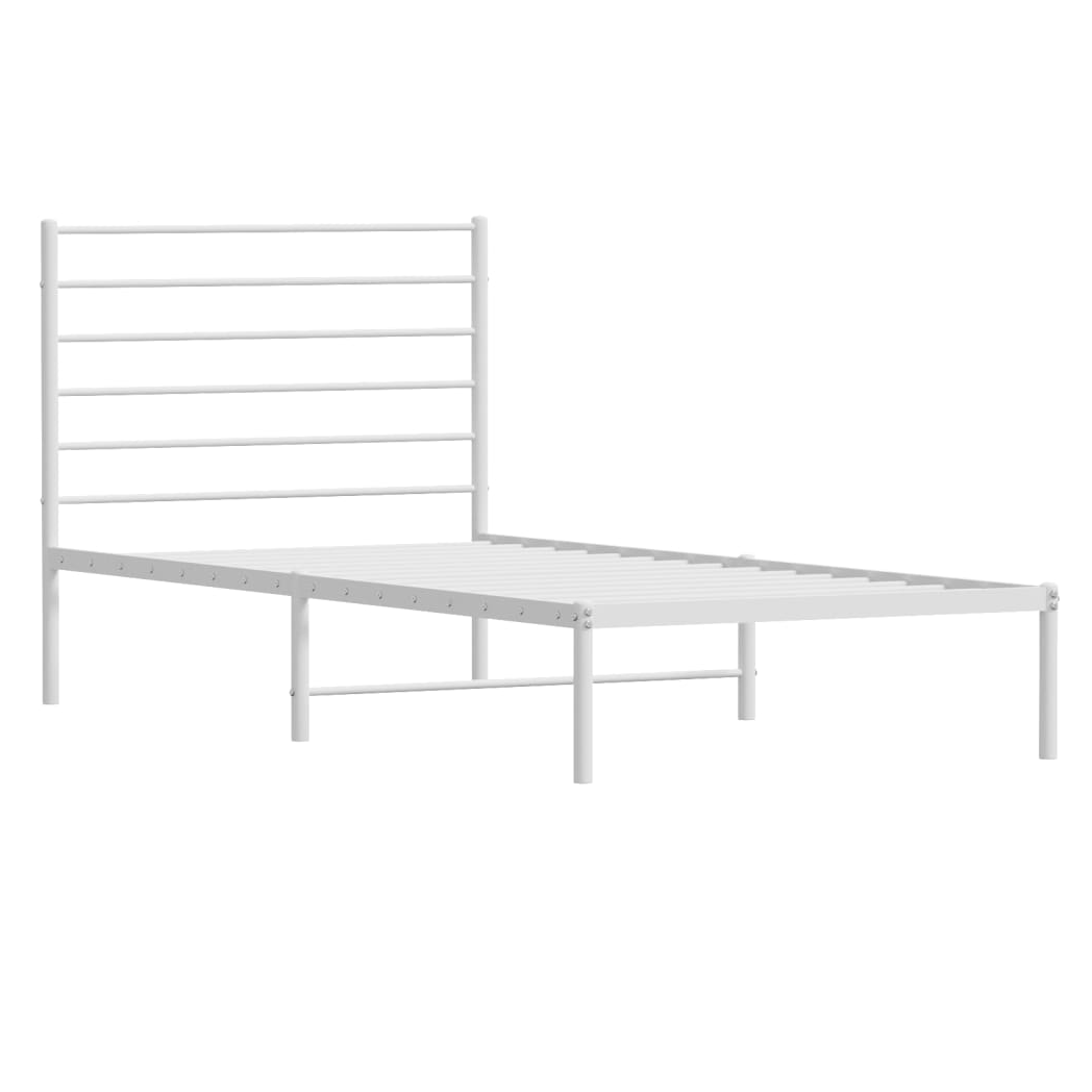 Metal Bed Frame with Headboard White 100x190 cm