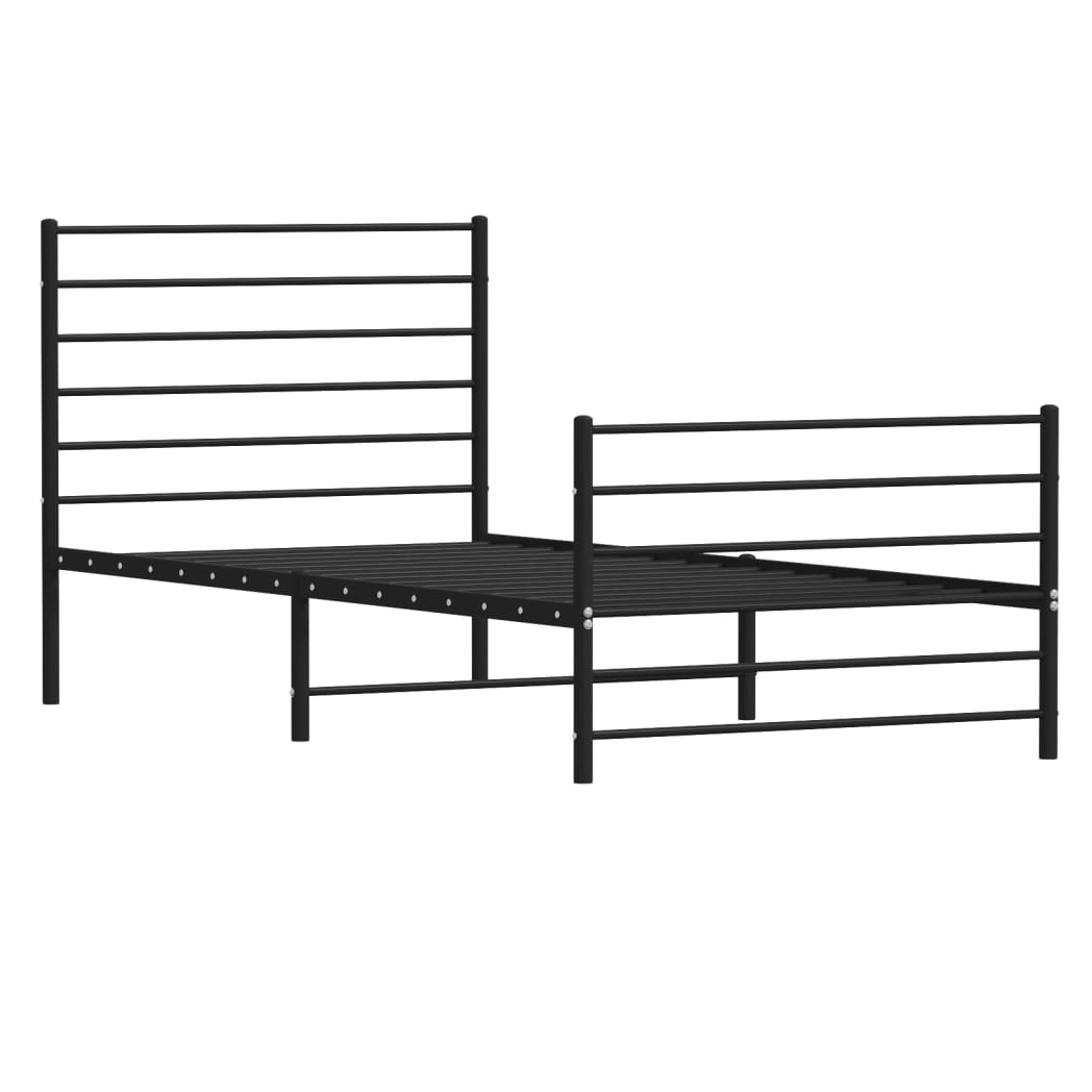 Metal Bed Frame with Headboard and Footboard Black 75x190 cm Small Single