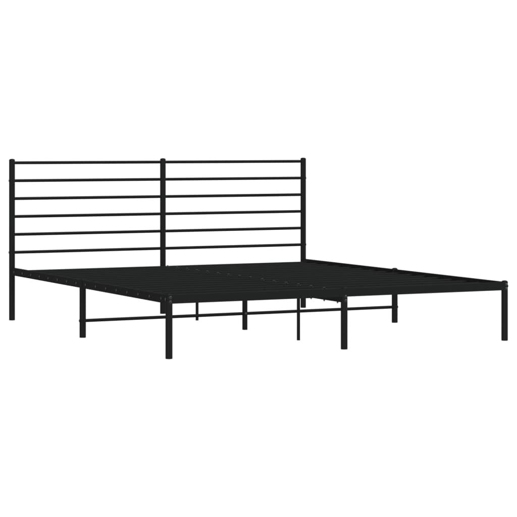 Metal Bed Frame with Headboard Black 193x203 cm