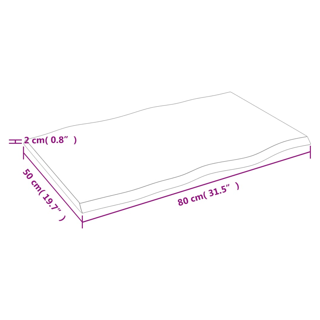 Table Top Light Brown 80x50x2 cm Treated Solid Wood Oak Live Edge