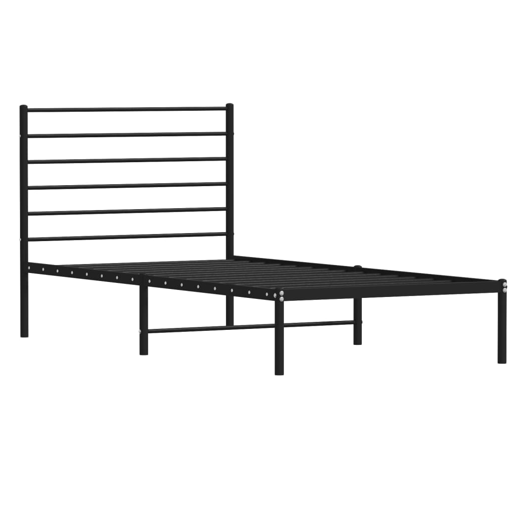 Metal Bed Frame with Headboard Black 107x203 cm