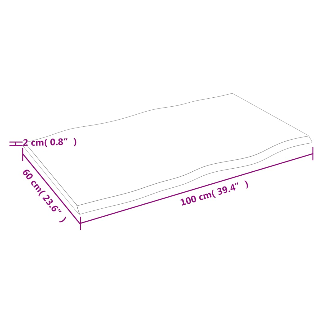 Table Top 100x60x2 cm Untreated Solid Wood Oak Live Edge
