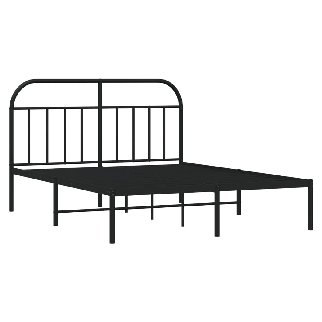 Metal Bed Frame with Headboard Black 150x200 cm King Size