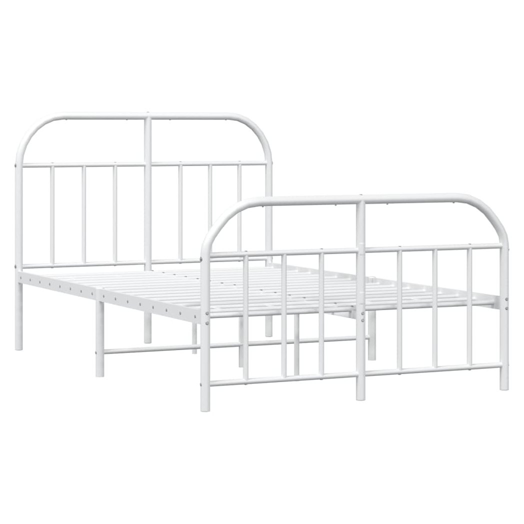 Metal Bed Frame with Headboard and Footboard White 120x190 cm Small Double