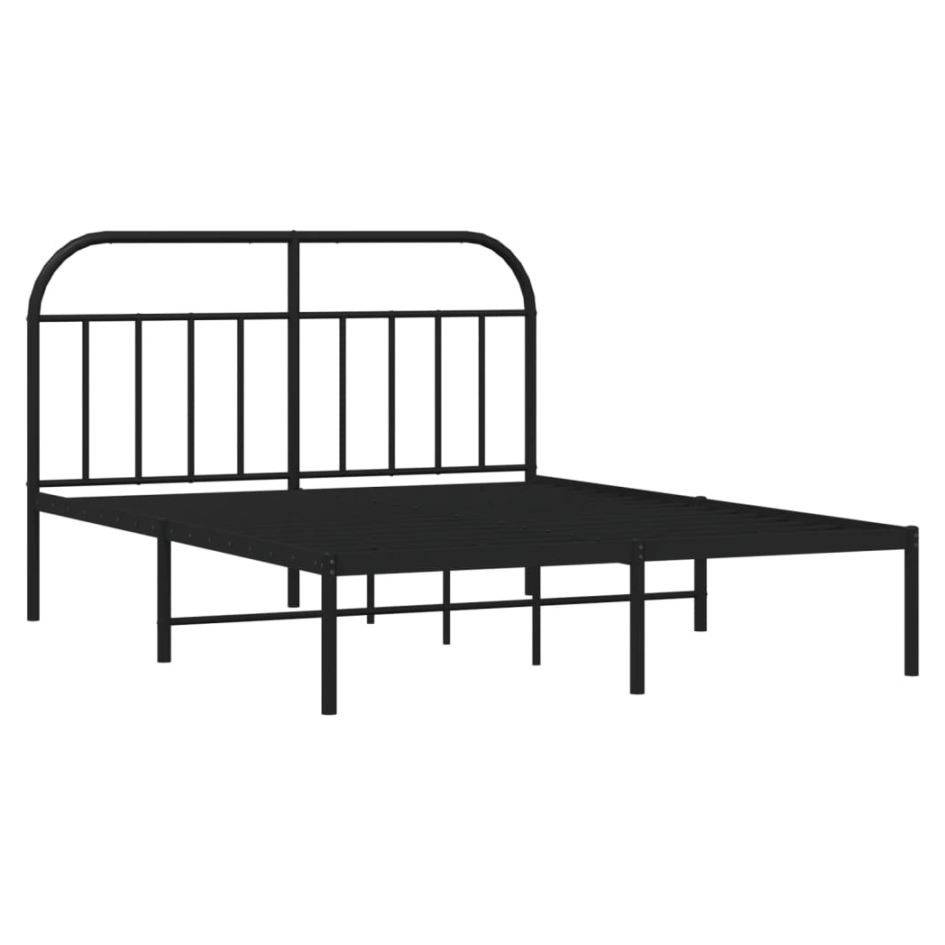 Metal Bed Frame with Headboard Black 135x190 cm Double