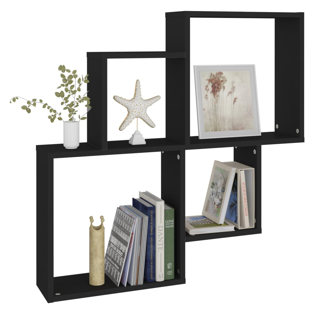 Wall Cube Shelf Black 80x15x78.5 cm Engineered Wood