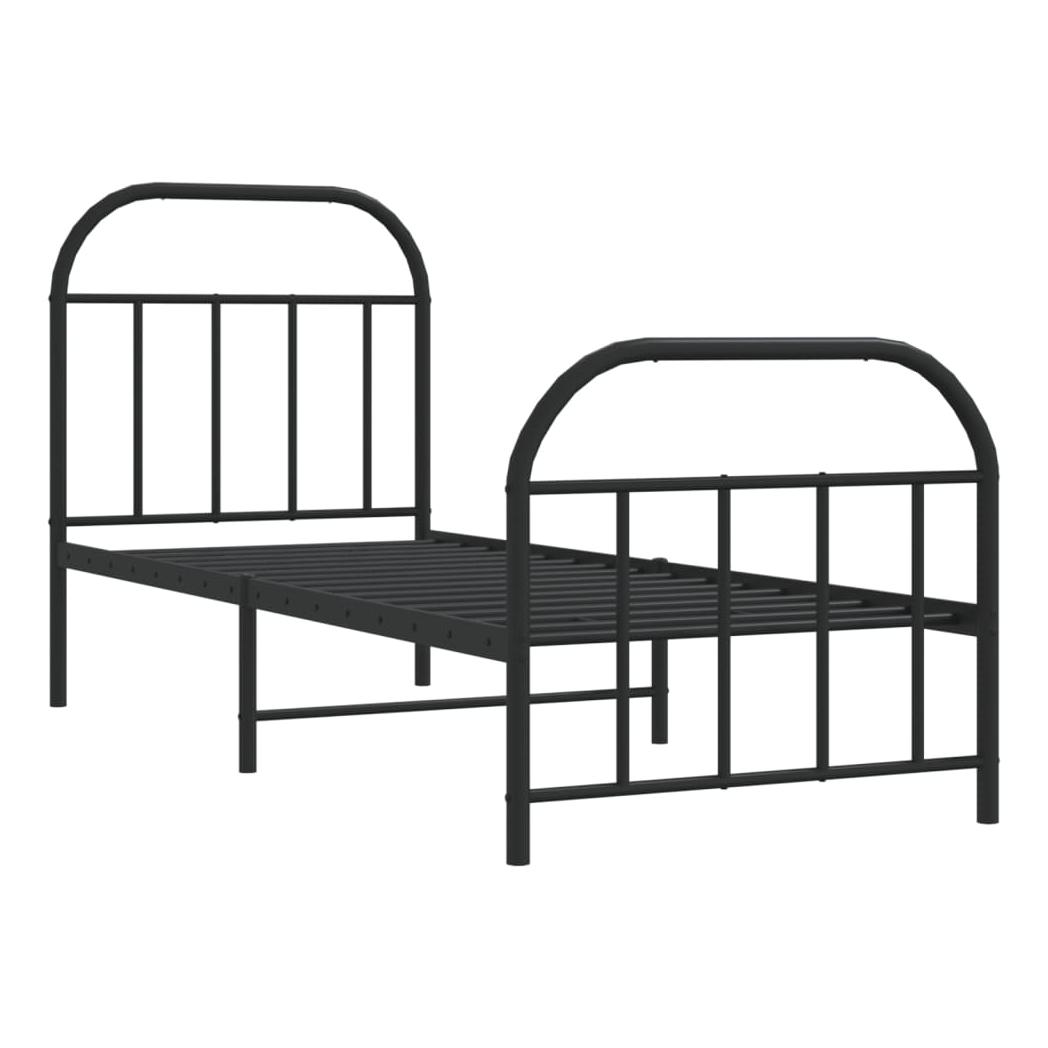 Metal Bed Frame with Headboard and Footboard Black 75x190 cm Small Single