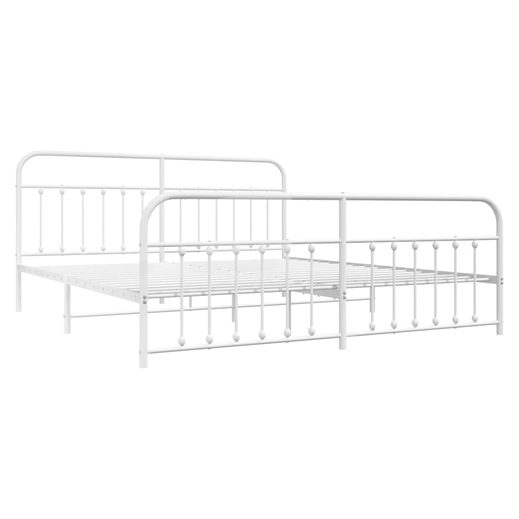 Metal Bed Frame with Headboard and Footboard White 193x203 cm