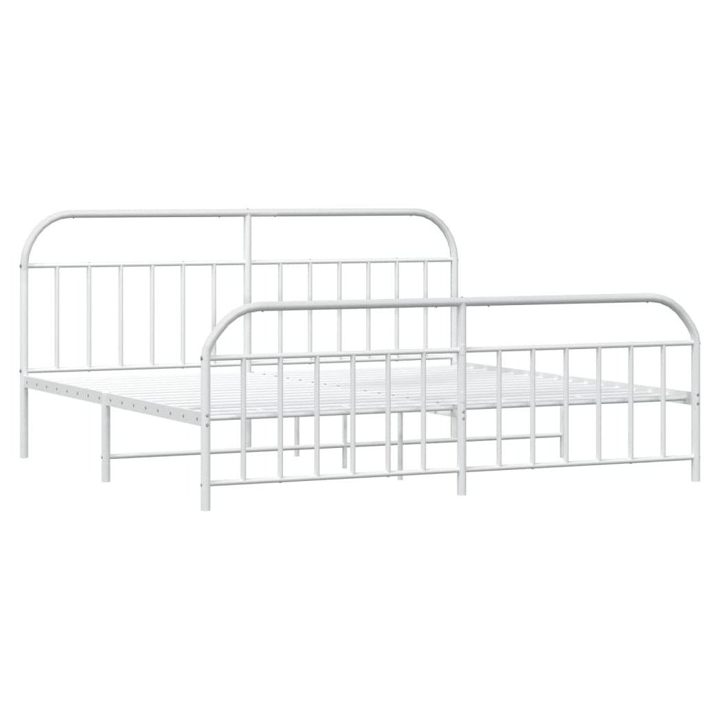 Metal Bed Frame with Headboard and Footboard White 200x200 cm